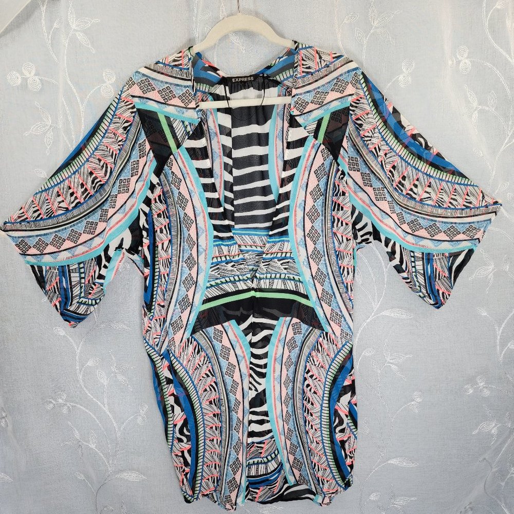 Retro Color Pop, Open Front Kimono, Coverup, Cardigan. Express (M) - Picture 2 of 5